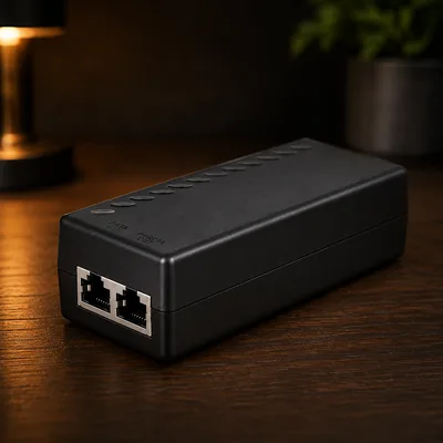 Network glyph for Gigabit PoE+ injector, 802.3af and 802.3at