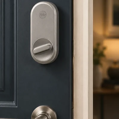 Retrofit smart lock on the inside face of a front door